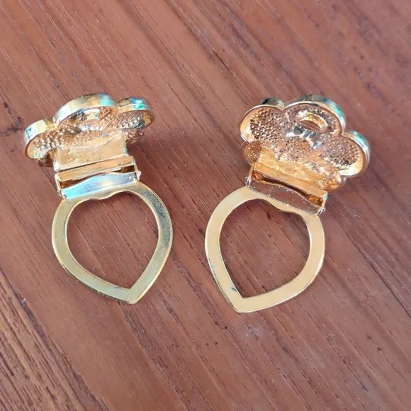 Vintage gold color shoe clips metal flower floral Spain - Picture 2 of 6